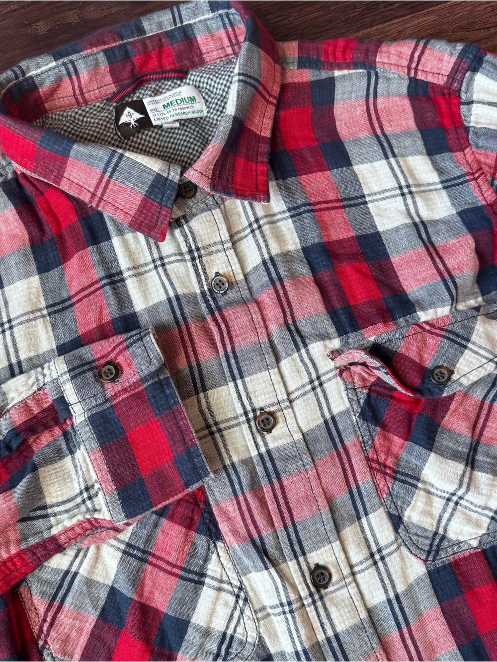 Lifted Research Group Shirt Men's Red Mixed Plaids Long Sleeve Medium Button LRG